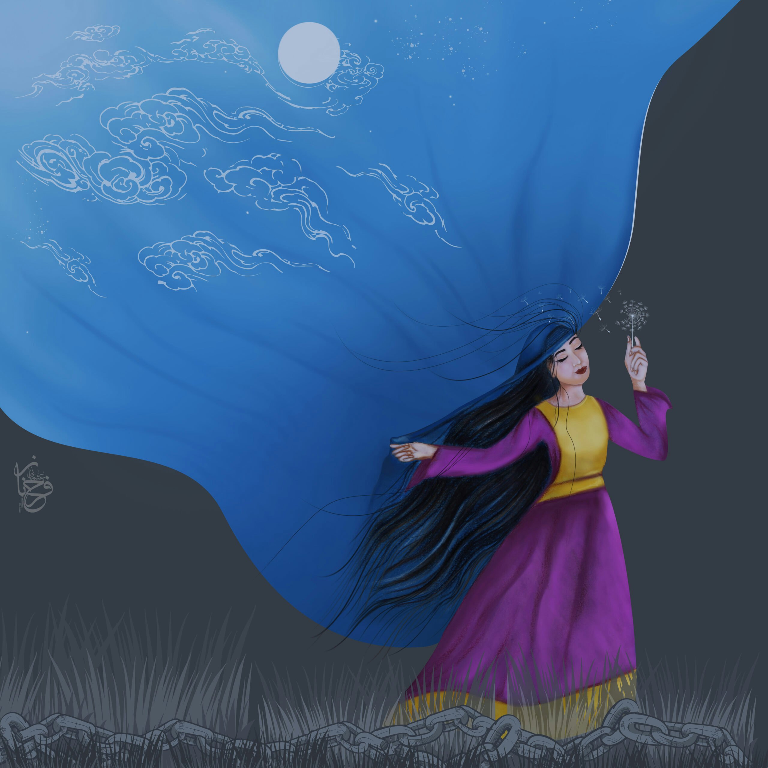 Afghan woman by artist Farahnaz, who studied Fine Arts at Herat University and is a mentor at Code to Inspire.