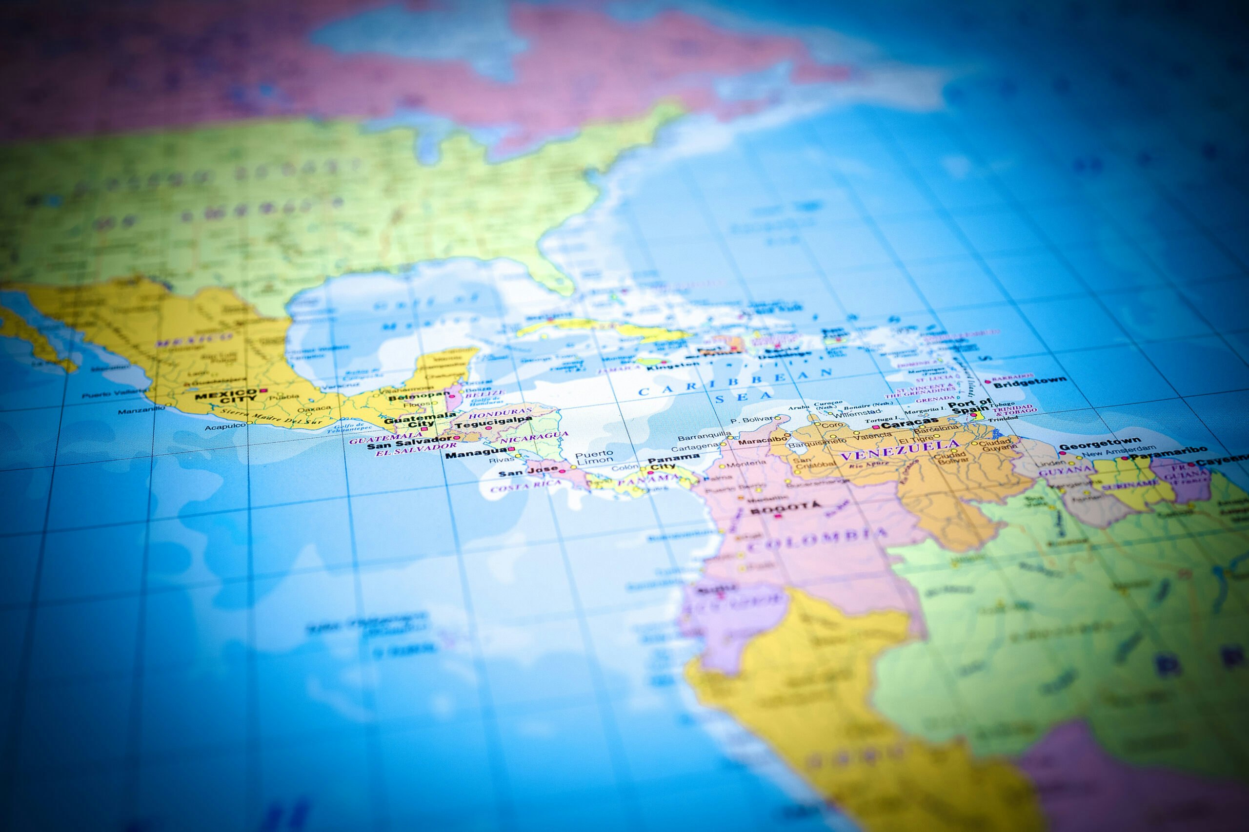 Central America on a map